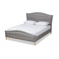 Baxton Studio CF9009-Grey-King Felisa Modern and Contemporary Grey Fabric Upholstered and Button Tufted King Size Platform Bed